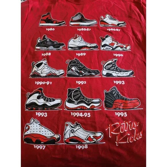 Authentic Classics Rare Retro Kicks Air Jordan History Red Shirt Men's Size L - Picture 7 of 8